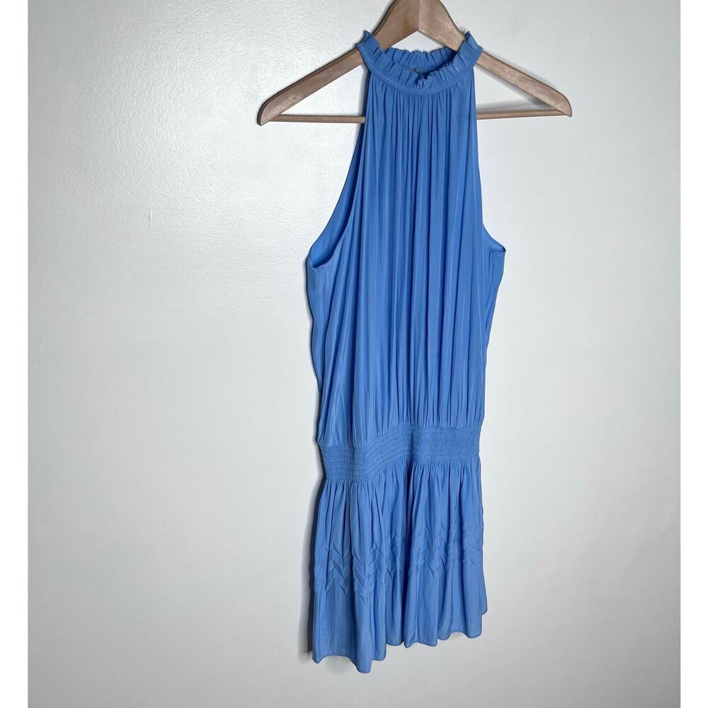 Ramy Brook Karoline Halter Mini Dress Blue Pleated Sleeveless Women Size M READ - Picture 4 of 14